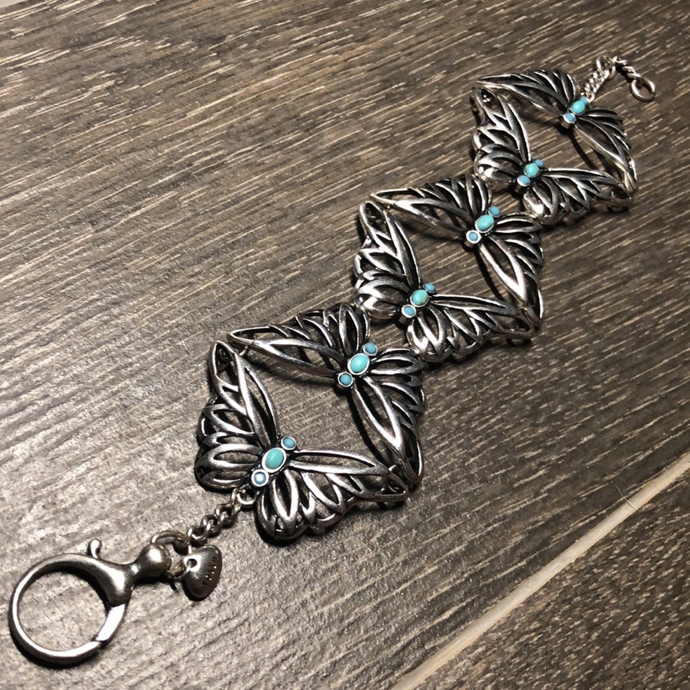 Fossil Silver-Tone Turquoise Butterfly Bracelet